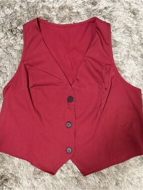 SHEIN Burgundy V-Neck Button Vest